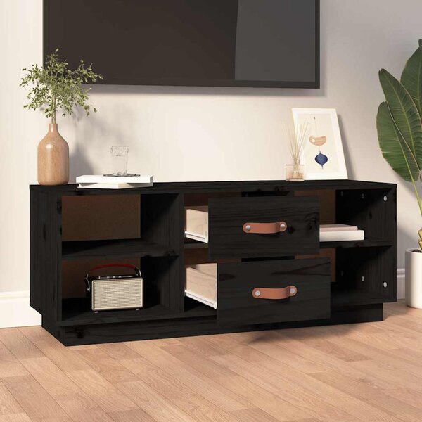 Fekete tömör fenyőfa TV-szekrény 100x34x40 cm