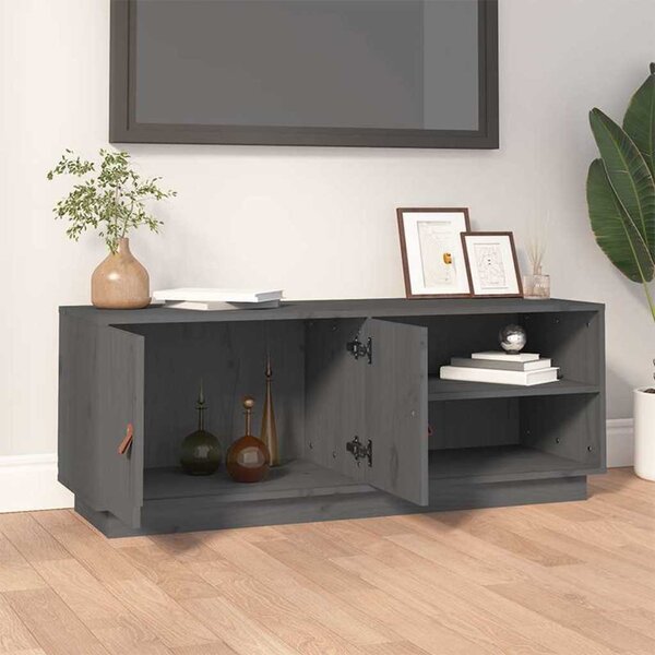 Szürke tömör fenyőfa TV-szekrény 105x34x40 cm