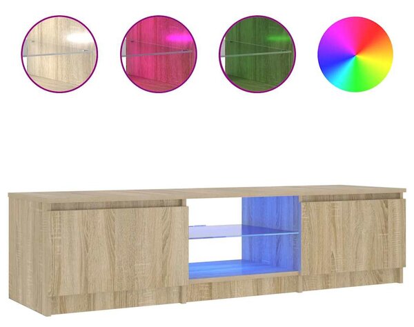 Füstös tölgy színű TV-szekrény LED-ekkel 140 x 40 x 36 cm