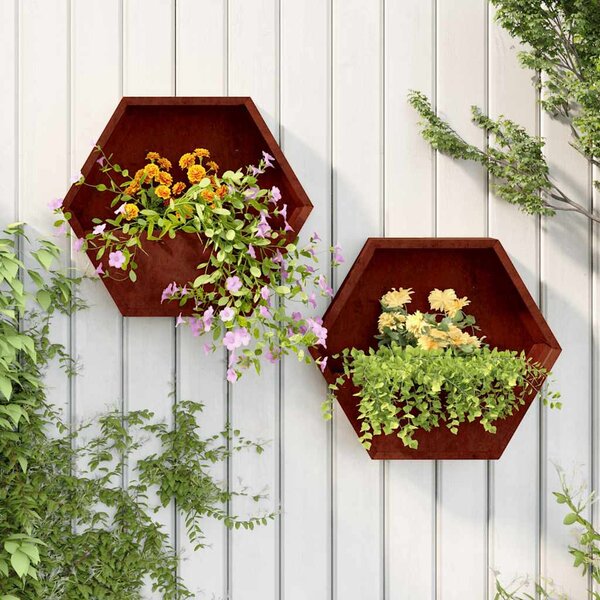 2 db rozsda színű corten acél fali növénytartó 46 x 10 x 40 cm