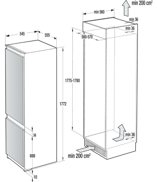 Gorenje NRKI418EP1 Beépíthető kombinált hűtőszekrény, 246L, M: 177.2, NoFrost DualAdvance, E energiaosztály