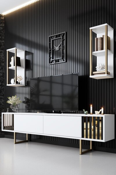 TV-s szekrény Gold Line-White, Black fehér Fekete