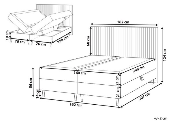Boxspring ágy tárolóval DAME Bársony Tópszín 160 x 200 cm