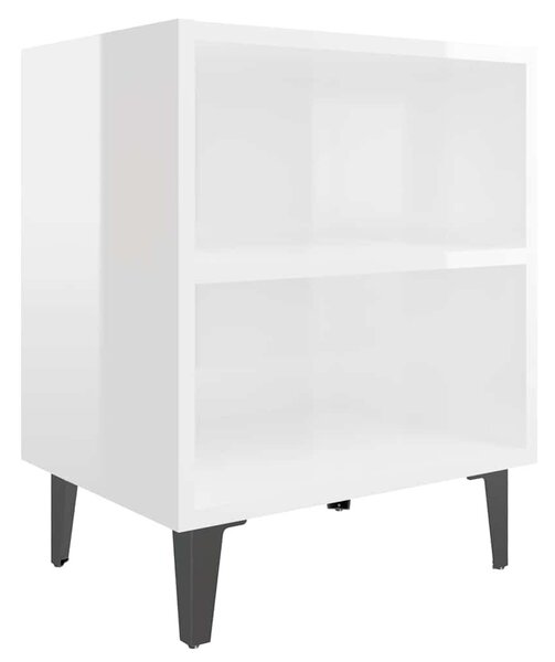 2 db magasfényű fehér éjjeliszekrény fém lábakkal 40x30x50 cm