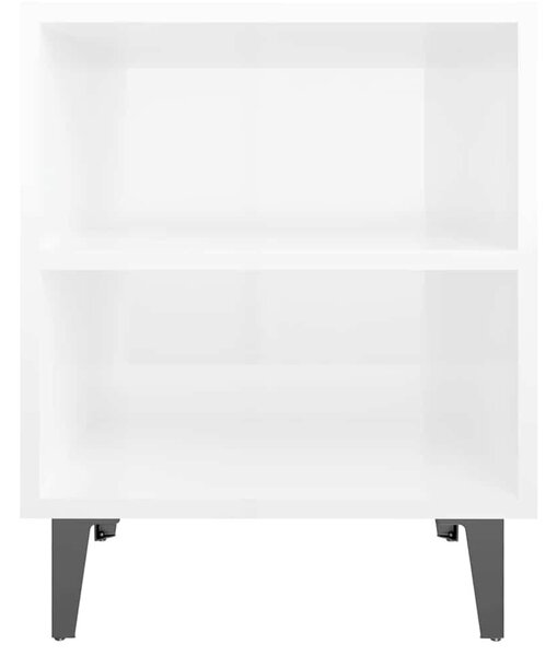 2 db magasfényű fehér éjjeliszekrény fém lábakkal 40x30x50 cm