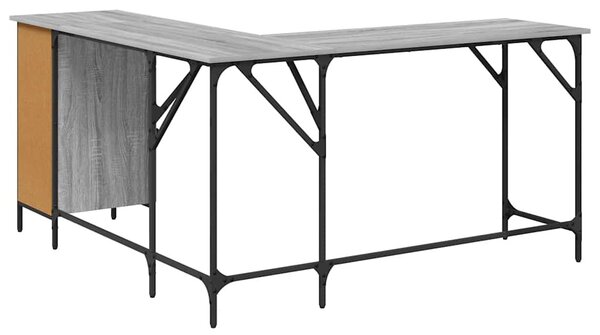 Szürke sonoma színű szerelt fa íróasztal 141x141x75 cm