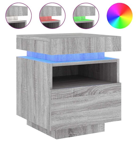 2 db szürke sonoma éjjeliszekrény LED-fényekkel 40x39x48,5 cm