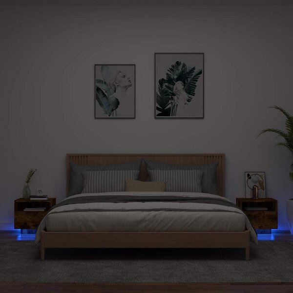 2 db sonoma tölgy színű éjjeliszekrény LED-ekkel 40x39x37 cm