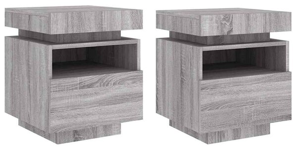 2 db szürke sonoma éjjeliszekrény LED-fényekkel 40x39x48,5 cm