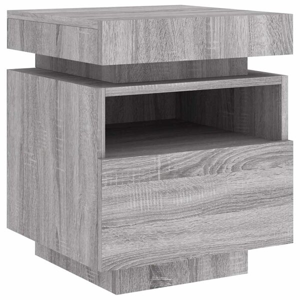 2 db szürke sonoma éjjeliszekrény LED-fényekkel 40x39x48,5 cm