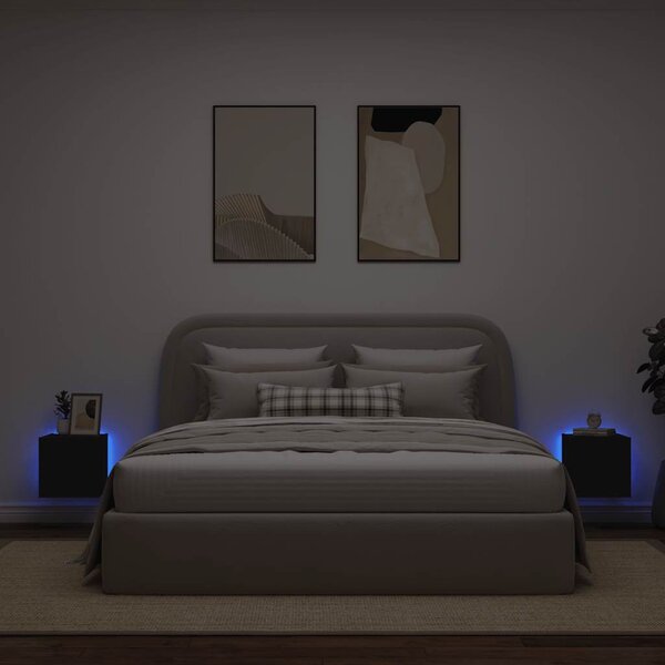 2 db fekete fali TV-szekrény LED-világítással 30,5x35x30 cm
