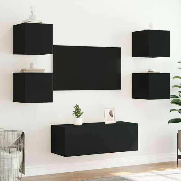 2 db fekete fali TV-szekrény LED-világítással 30,5x35x30 cm