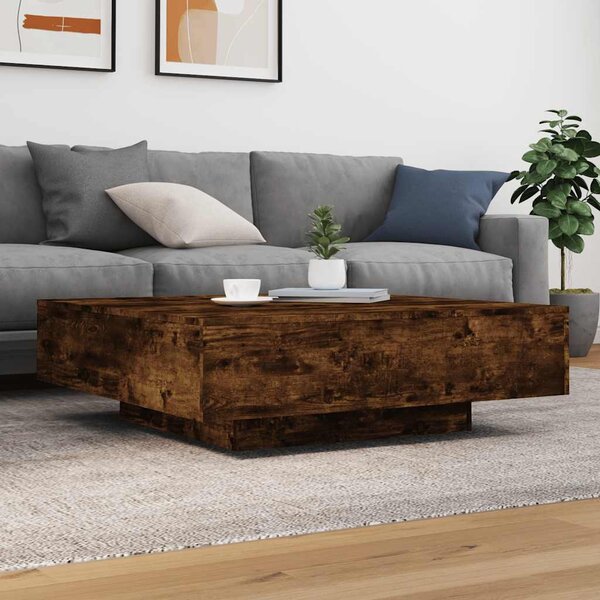 Füstös tölgy színű dohányzóasztal LED-lámpákkal 100x100x31 cm