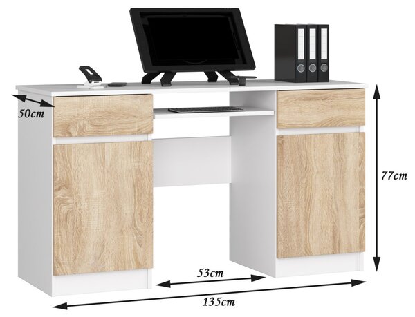 AKORD CLP A5 Íróasztal Laminált Fehér-Sonoma Billentyűzettartóval