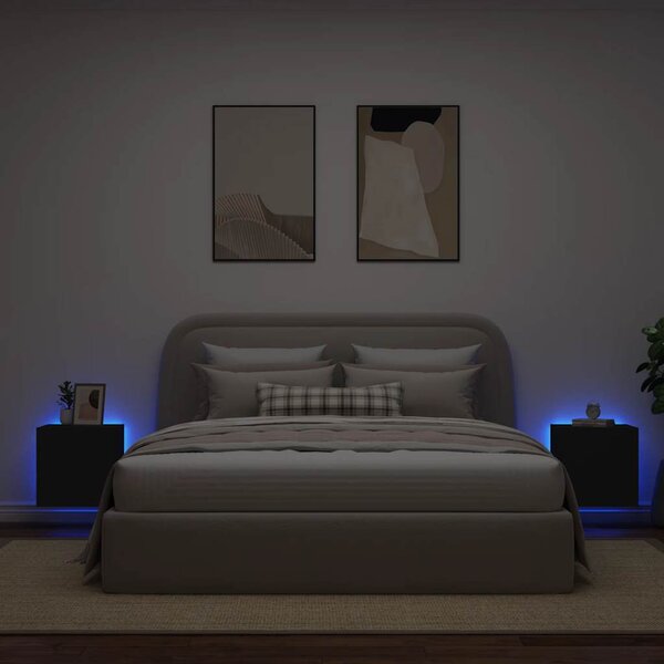 2 db fekete fali TV-szekrény LED-világítással 40,5x35x40 cm