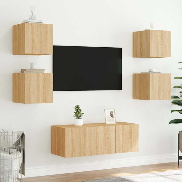 2 db sonoma tölgy színű fali TV-szekrény LED-del 30,5x35x30 cm