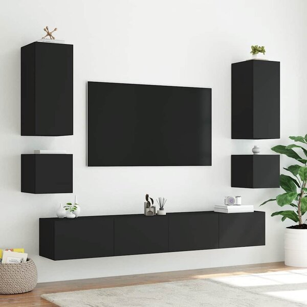 2 db fekete fali TV-szekrény LED-világítással 40,5x35x40 cm
