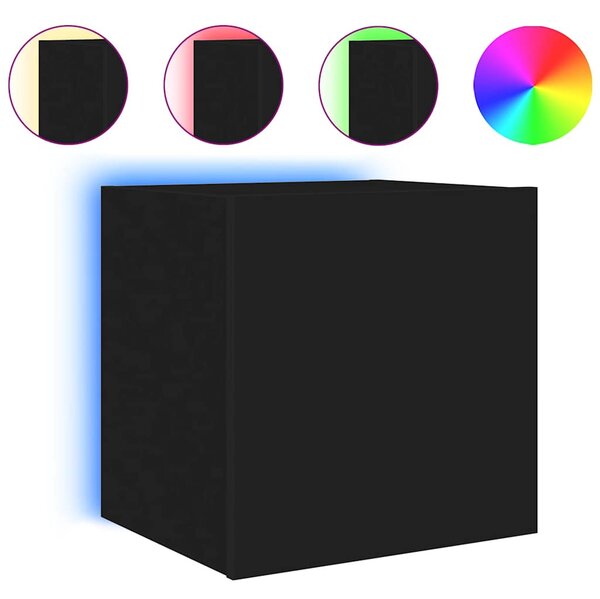 2 db fekete fali TV-szekrény LED-világítással 40,5x35x40 cm