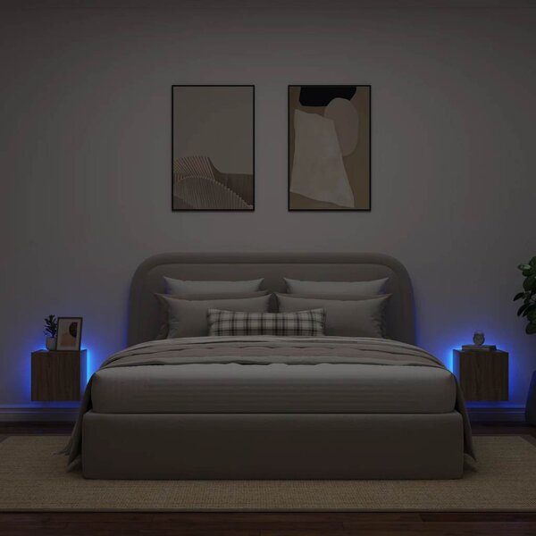 2 db sonoma tölgy színű fali TV-szekrény LED-del 30,5x35x30 cm