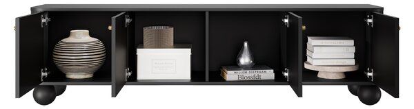 Vesper 4D TV-szekrény 187 cm - fekete / arany fogantyúk / gömb lábak