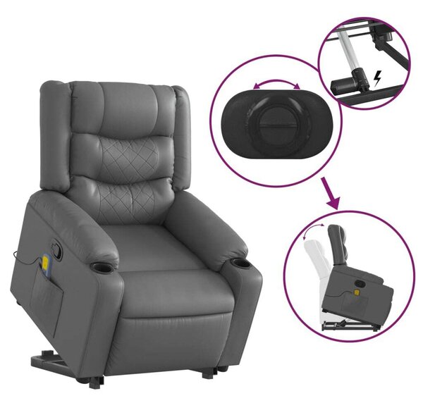 VidaXL Masszázsfotel - Elektromos Emelő - Szürke