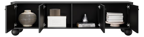 Vesper 4D TV-szekrény 187 cm - fekete, fekete fogantyúkkal, gömb lábakkal