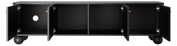 Vesper 4D TV-szekrény 187 cm - fekete / arany fogantyúk / gömb lábak