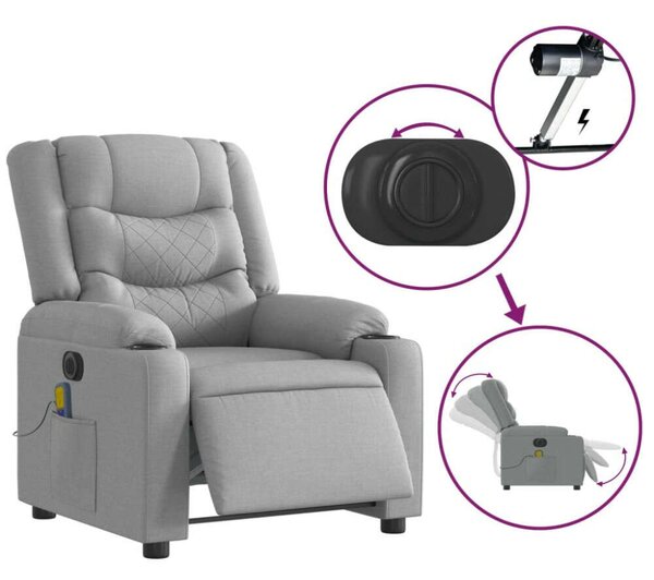 VidaXL világosszürke szövet dönthető elektromos masszázsfotel