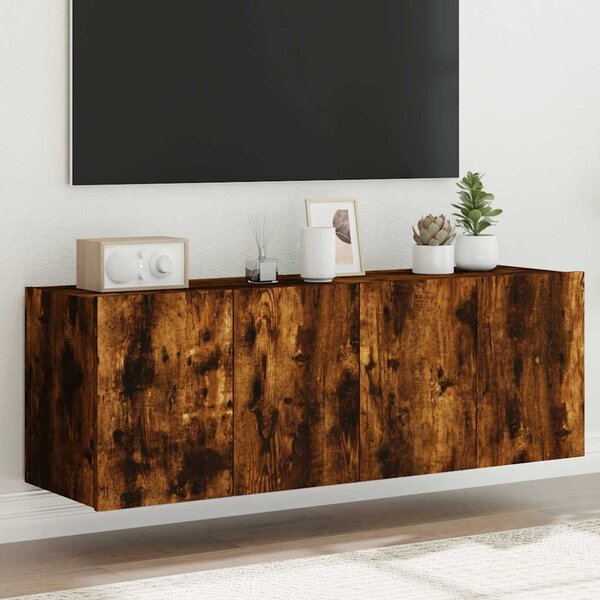 2 db füstös tölgy fali TV-szekrény LED-ekkel 60x35x41 cm