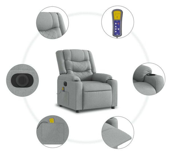 VidaXL világosszürke szövet dönthető elektromos masszázsfotel