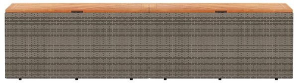 Szürke polyrattan és akácfa kerti tárolóláda 220 x 50 x 54 cm