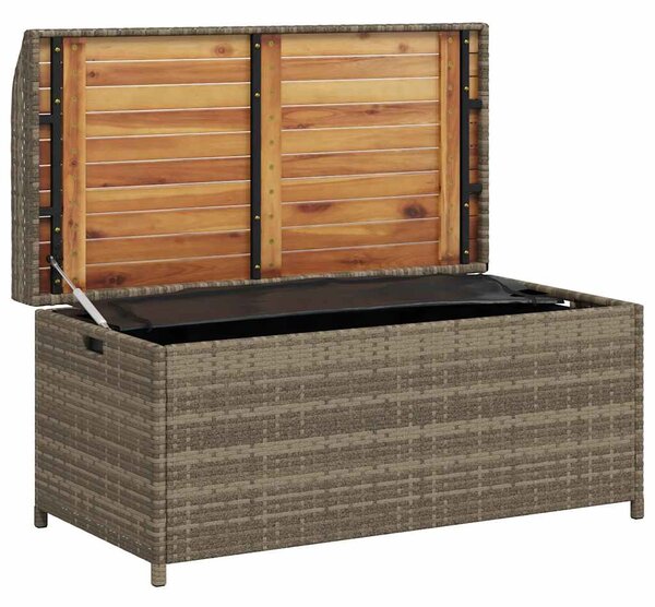 Szürke polyrattan és akácfa tárolópad 100 x 50 x 52 cm