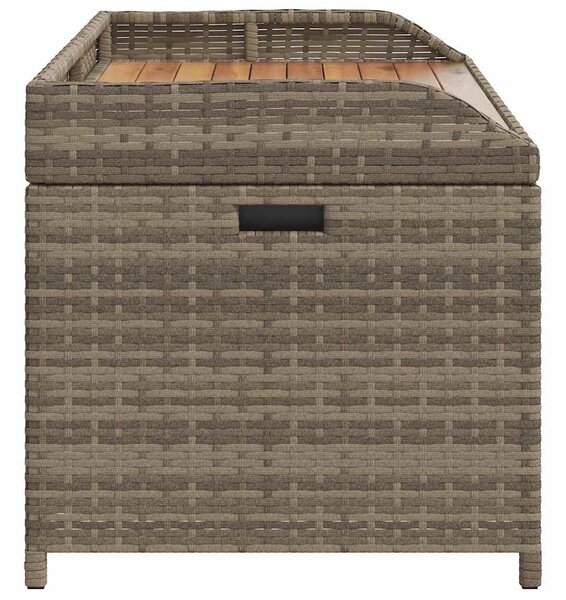 Szürke polyrattan és akácfa tárolópad 100 x 50 x 52 cm