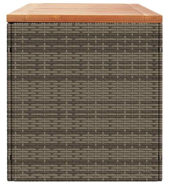 Szürke polyrattan és akácfa kerti tárolóláda 220 x 50 x 54 cm