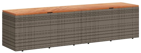 Szürke polyrattan és akácfa kerti tárolóláda 220 x 50 x 54 cm