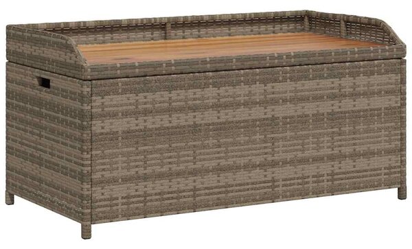 Szürke polyrattan és akácfa tárolópad 100 x 50 x 52 cm