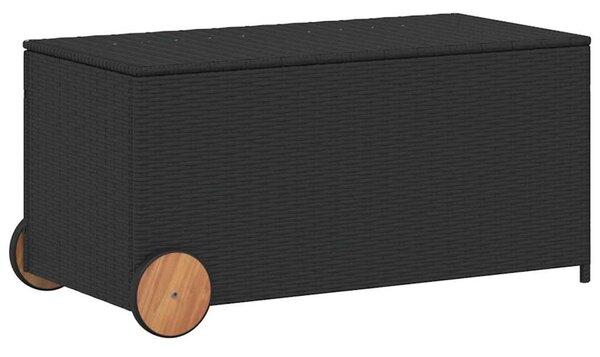 Fekete polyrattan kerti tárolóláda kerekekkel 190 L