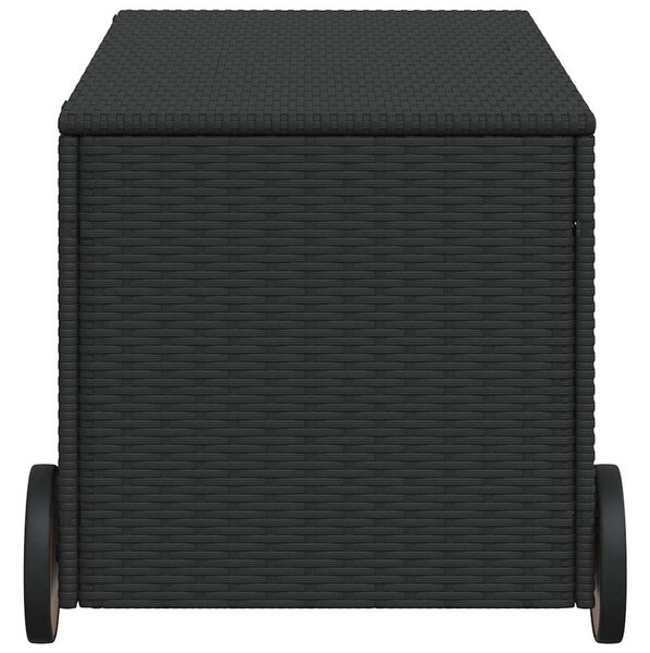 Fekete polyrattan kerti tárolóláda kerekekkel 190 L