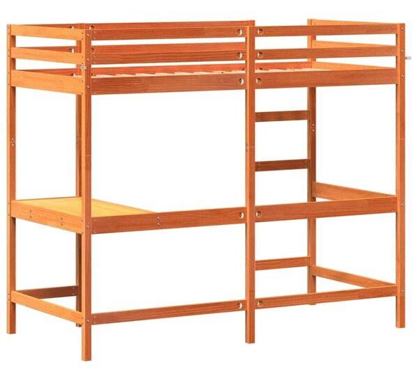 VidaXL viaszbarna tömör fenyőfa galériaágy íróasztallal 90 x 200 cm