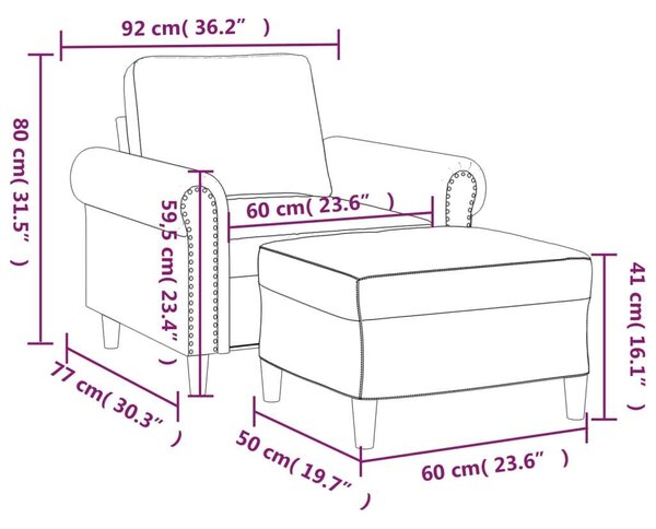 VidaXL bordó műbőr kanapéfotel lábtartóval 60 cm