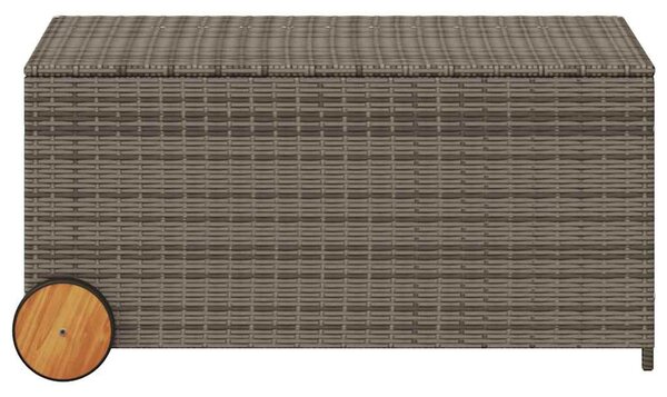 Szürke polyrattan kerti tárolóláda kerekekkel 190 L