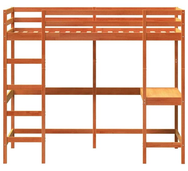 VidaXL viaszbarna tömör fenyőfa galériaágy íróasztallal 90 x 200 cm