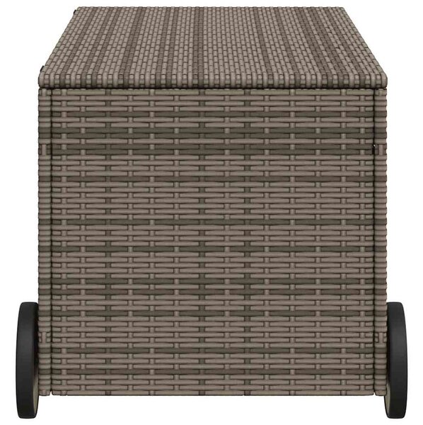 Szürke polyrattan kerti tárolóláda kerekekkel 190 L