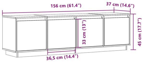 Fehér tömör fenyőfa TV-szekrény 156 x 37 x 45 cm
