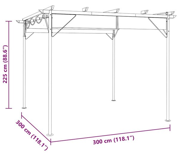 Antracitszürke acél pavilon behúzható tetővel 3 x 3 m 180 g/m²
