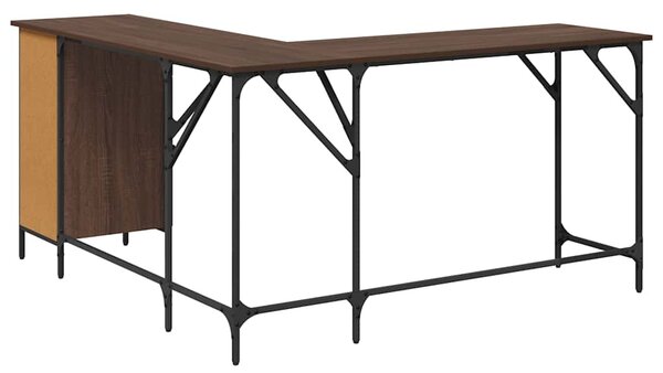 Barna tölgyszínű szerelt fa íróasztal 141x141x75 cm