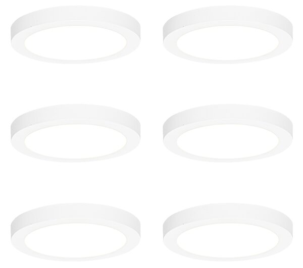 6 darabos süllyesztett vagy felületre szerelhető spotlámpa szett fehér 18 cm LED-del, 3 lépéses Dim to Warm funkcióval - Trans