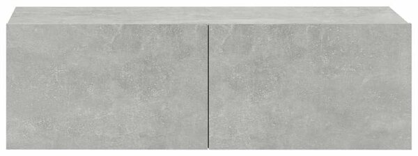 2 db betonszürke szerelt fa fali TV-szekrény 100 x 30 x 30 cm