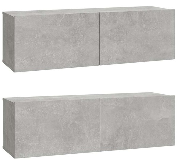 2 db betonszürke szerelt fa fali TV-szekrény 100 x 30 x 30 cm