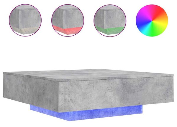 Betonszürke dohányzóasztal LED-lámpákkal 100 x 100 x 31 cm